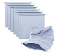 MtuxuYR Microfiber Bags with Drawstring - Soft Protective Pouch for Jackets,Caps, Beanies,Yoga Straps, Resistance Bands, Jump Popes, Leashes,For Home or Travel (6 Pack, Light Blue, 17.7 x 17.7”)