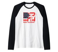 MTV American Flag Red White and Blue Logo Music Television Raglan Baseball Tee