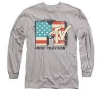 MTV American Logo Mens Long Sleeve T Shirt, Athletic Heather, Large Charcoal