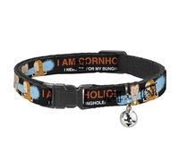 MTV Breakaway Cat Collar With Bell, Plastic Clip, Easy Adjustable, Beavis and Butt-Head I Am Cornholio Pose Black Orange White, 8.5 to 12 Inches 0.5 Inch Wide
