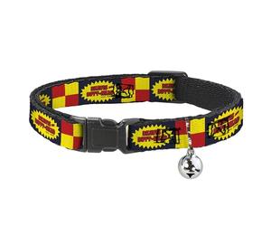 MTV Breakaway Cat Collar With Bell, Plastic Clip, Easy Adjustable, Beavis and Butt-Head Title Logo Checker Black Red Yellow, 8.5 to 12 Inches 0.5 Inch Wide