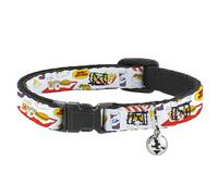 MTV Cat Collar, Breakaway Collar with Bell, Beavis and Butt-Head Burger World Icons Collage White, 8.5 to 12 Inches 0.5 Inch Wide