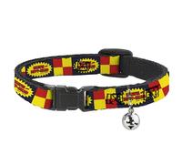 MTV Cat Collar, Breakaway Collar with Bell, Beavis and Butt-Head Title Logo Checker Black Red Yellow, 8.5 to 12 Inches 0.5 Inch Wide