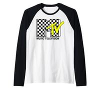 MTV Classic Checkerboard and Neon Yellow Logo Raglan Baseball Tee