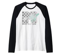 MTV Distressed Checkerboard and Tea Logo Retro Raglan Baseball Tee