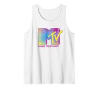MTV Distressed Fluorescent Gradient Logo Tank Top, Men, White, Small