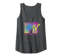 MTV Distressed Fluorescent Gradient Logo Tank Top, Women, Dark Heather Grey, Medium