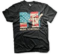 MTV Distressed USA-Flag T-Shirt Black