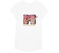 MTV Leopard Print Gradient Logo T-Shirt, Girls, White, Large