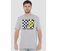 MTV Men's Checker Board Logo T-Shirt, Athletic Heather in Light Grey | Size: Large MTV Light Grey L