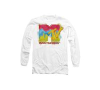 MTV Men's Paint Logo Long Sleeve T-Shirt, White | Size: Small MTV White S