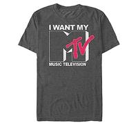 MTV Men's Standard Want Logo T-Shirt, Charcoal Heather, Medium
