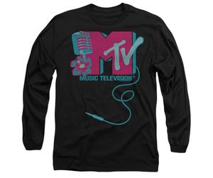 MTV Microphone Logo Mens Long Sleeve T Shirt, Black, Medium