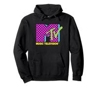 MTV Music Television Retro 80's Neon Pink Checkerboard Logo Pullover Hoodie