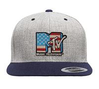 MTV Officially Licensed American Flag Premium Snapback Cap (Heather Grey-Navy), One Size