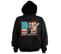 MTV Officially Licensed Distressed USA-Flag Hoodie (Black), S
