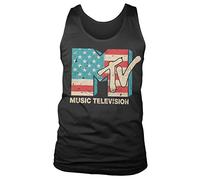 MTV Officially Licensed Distressed USA-Flag Mens Tank Top Vest Vest (Black), XL