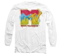 MTV Paint Logo Mens Long Sleeve T Shirt, White, Large