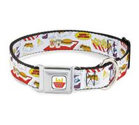 MTV Pet Collar, Dog Collar Metal Seatbelt Buckle, Beavis and Butt-Head Burger World Icons Collage White, 9.5 to 13 Inches 1.0 Inch Wide