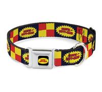 MTV Pet Collar, Dog Collar Metal Seatbelt Buckle, Beavis and Butt-Head Title Logo Checker Black Red Yellow, 13 to 17 Inches 1.5 Inch Wide