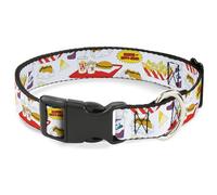 MTV Pet Collar, Dog Collar Plastic Buckle, Beavis and Butt-Head Burger World Icons Collage White, 8.5 to 12 Inches 0.5 Inch Wide