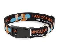 MTV Pet Collar, Dog Collar Plastic Buckle, Beavis and Butt-Head I Am Cornholio Pose Black Orange White, 13 to 17 Inches 1.5 Inch Wide