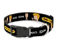 MTV Pet Collar, Dog Collar Plastic Buckle, Beavis and Butt-Head Title Logo and Pose Black, 13 to 17 Inches 1.5 Inch Wide