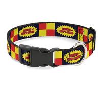 MTV Pet Collar, Dog Collar Plastic Buckle, Beavis and Butt-Head Title Logo Checker Black Red Yellow, 11 to 16.5 Inches 1.0 Inch Wide