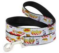 MTV Pet Leash, Dog Leash, Beavis and Butt-Head Burger World Icons Collage White, 6 Feet Long 1.5 Inch Wide