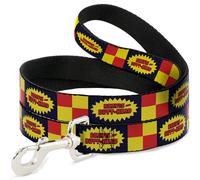 MTV Pet Leash, Dog Leash, Beavis and Butt-Head Title Logo Checker Black Red Yellow, 6 Feet Long 0.5 Inch Wide