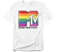 MTV - Rainbow Pride Logo - Adult Unisex Short Sleeve T-Shirt - White