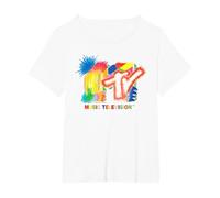 MTV Retro Colour Art 80s Style Music Television Logo T-Shirt, Women's Plus, White, 6X