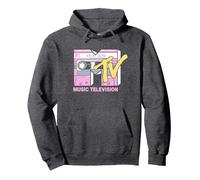 MTV Retro Neon Mix Tape Vintage Cassette Sketch Logo Pullover Hoodie, Adult Unisex, Dark Heather Grey, Medium
