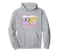 MTV Retro Neon Mix Tape Vintage Cassette Sketch Logo Pullover Hoodie, Adult Unisex, Heather Grey, Large