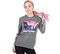 MTV T-Shirt for Women Music Television Palm Tree Logo Gift Ladies Grey Top Medium