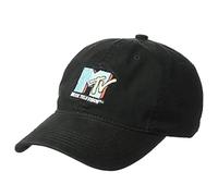MTV Throwback Style Embroidered Logo Cotton Adjustable Baseball Cap with Curved Brim, Black, One Size