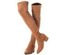 Mtzyoa Thigh High Block Heel Boot Women Pointed Toe Stretch Over The Knee Boots, Brown/2 Inch Heel, 7 UK