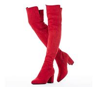 Mtzyoa Thigh High Block Heel Boot Women Pointed Toe Stretch Over The Knee Boots gold Size: 5.5 UK