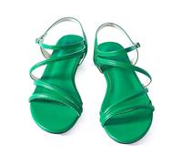 Mtzyoa Women Flat Sandals Dressy Strappy Gladiator Summer Ankle Strap Nude Open Toe Comfortable Wedding Casual Leather Ladies Party Trendy Vacation, Green, 5 UK