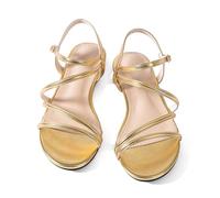 Mtzyoa Women Flat Sandals Dressy Strappy Gladiator Summer Ankle Strap Nude Open Toe Comfortable Wedding Casual Leather Ladies Party Trendy Vacation, Gold, 5 UK