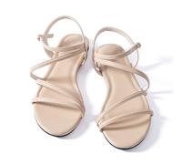 Mtzyoa Women Flat Sandals Nude Dressy Strappy Comfortable Summer Square Open Toe Wedding Casual Leather Ladies Party Trendy Vacation, Cream, 6 UK