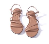 Mtzyoa Women Flat Sandals Nude Dressy Strappy Comfortable Summer Square Open Toe Wedding Casual Leather Ladies Party Trendy Vacation, Nude, 6 UK