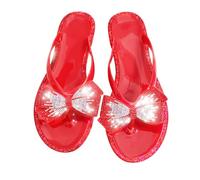 Mtzyoa Women Flip-Flops Flat Sandals Jelly Bow Beach Flat Rivets Rain Cute Dressy Summer Sandals, B Glitter Red, 4.5 UK
