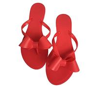 Mtzyoa Women Flip-Flops Flat Sandals Jelly Bow Beach Flat Rivets Rain Cute Dressy Summer Sandals, Red, 6 UK