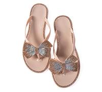 Mtzyoa Women Flip-Flops Pearls Bow Sandals Beach Flat Rivets Rain Jelly Gold Pearls beige Size: 5 UK