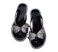 Mtzyoa Women Flip-Flops Pearls Bow Sandals Beach Flat Rivets Rain Jelly Gold Pearls black Size: 5 UK