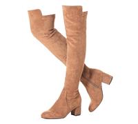 Mtzyoa Women Over The Knee Boots Suede Thigh High Low Block Heel Stretch OTK Walking Comfort, Brown/2.5 Inch Heel, 6 UK