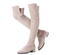 Mtzyoa Women Over The Knee Boots Suede Thigh High Low Block Heel Stretch OTK Walking Comfort, Neutral/Flat, 5.5 UK