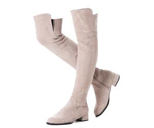 Mtzyoa Women Over The Knee Boots Suede Thigh High Low Block Heel Stretch OTK Walking Comfort, Neutral/Flat, 5.5 UK