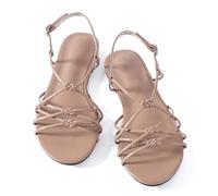 Mtzyoa Women's Strappy Flat Sandals, Knotted Design Braided Synthetic Leather, Slingback Open Toe, Beige, Casual Beach Style, Nude, 4 UK